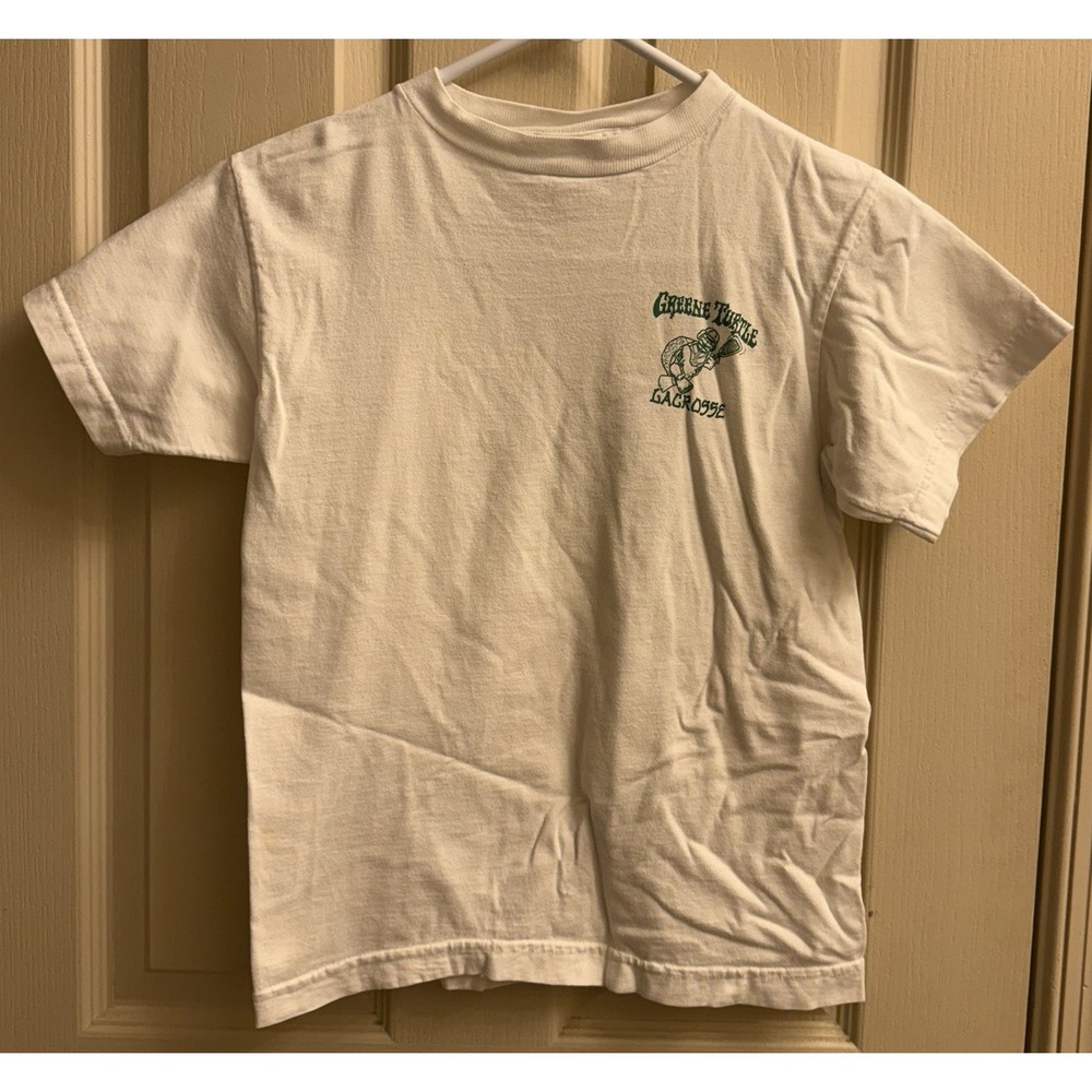 Vintage 90s Green‎ Turtle Lacrosse T Shirt Kids Medium White Rare